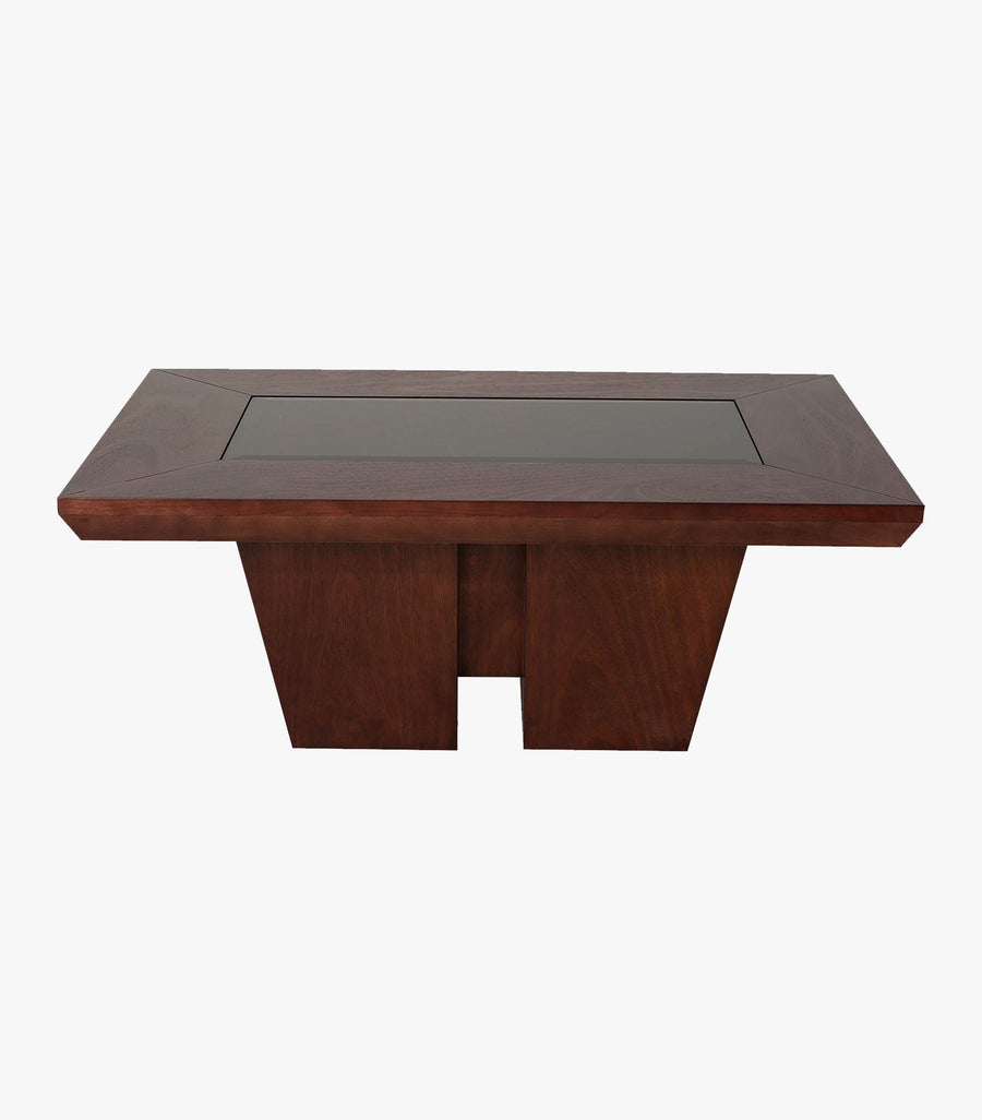 Mesa de centro Palax de madera color café de la marca Avanti Muebles, vista frontal mostrando su diseño rectangular.