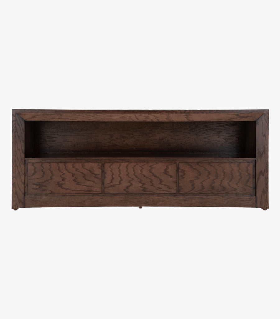 Mueble para TV Tenerife de madera color nogal natural de Avanti Muebles, vista frontal con acabado en tono marrón oscuro