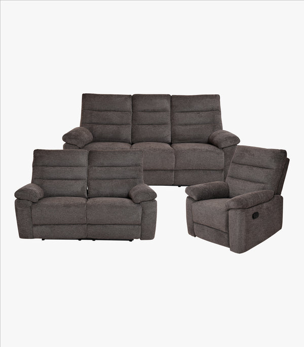 Sala Kenji de tela color café - Sofá, Love Seat y Reclinable