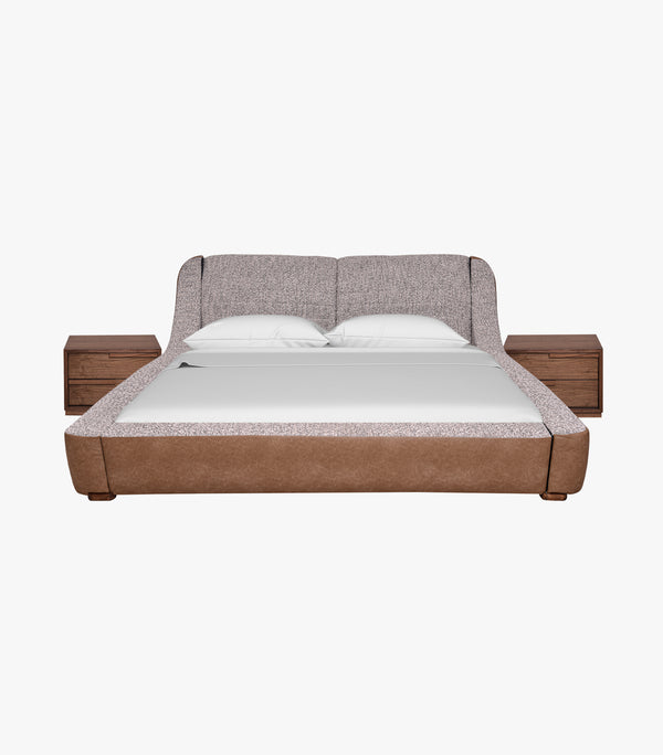 Cama King Size Panerai de madera color café - Incluye cama y dos burós