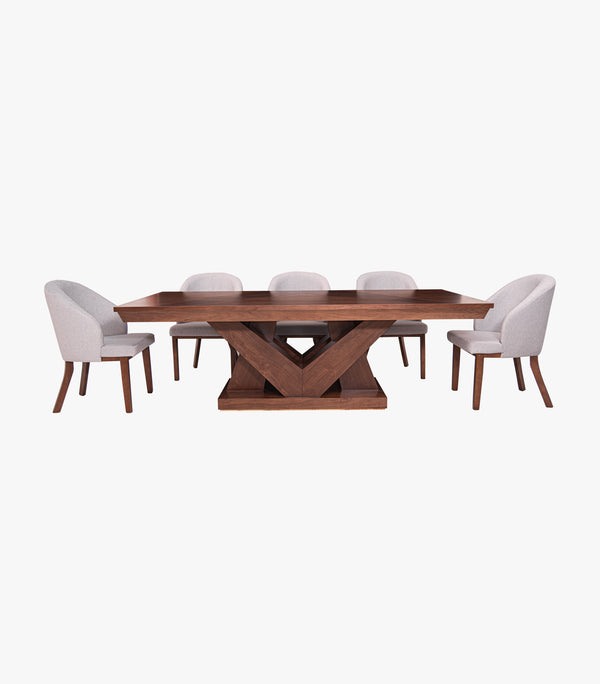 Comedor rectangular Oporto para 8 personas cubierta de madera - Incluye mesa con 8 sillas.