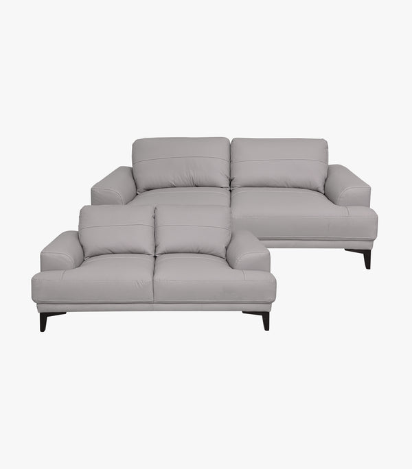Sala Kaida de piel color gris - Sofá y love Seat