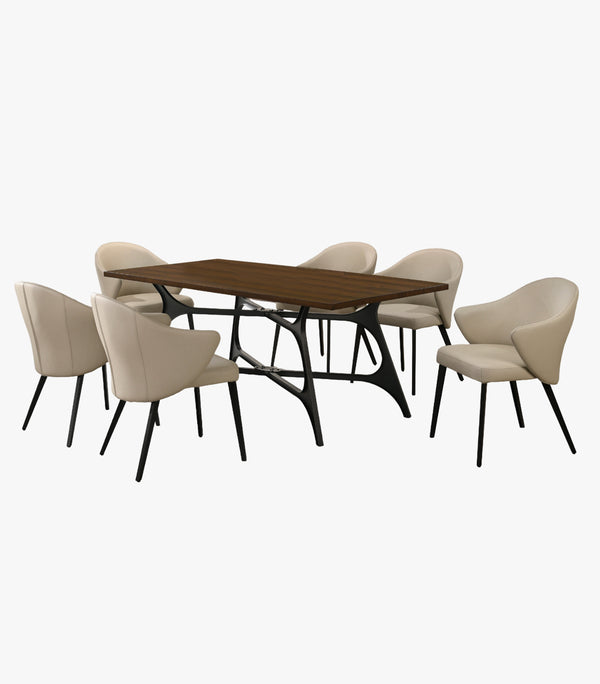 Comedor rectangular Truman para 6 personas de piel color beige- incluye mesa y 6 sillas.