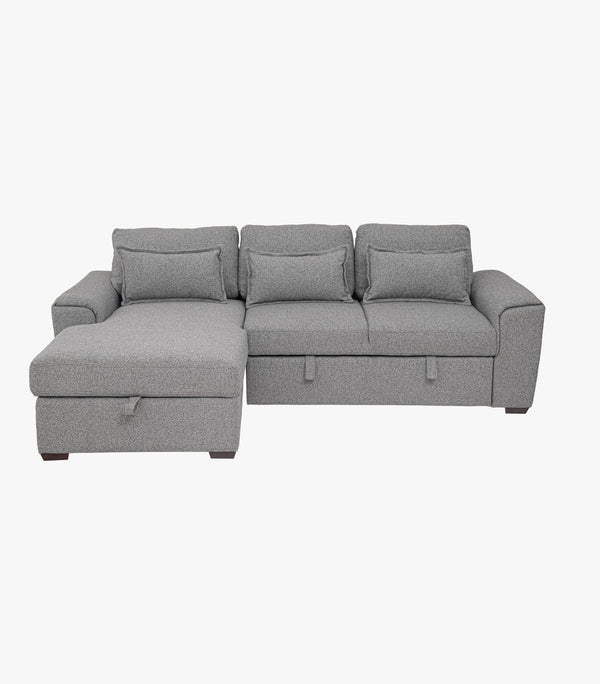 Sala esqunera con cama Catal de tela color gris