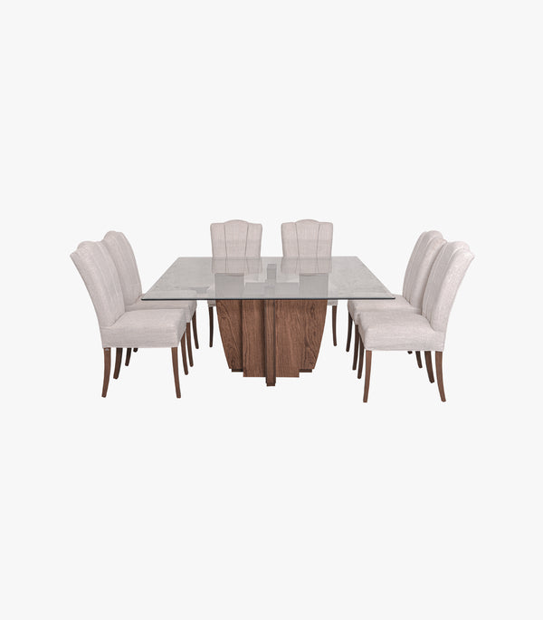Comedor Cuadrado para 8 personas Marruecos con cubierta de cristal - Incluye mesa y 8 sillas