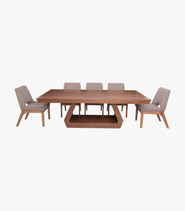Comedor rectangular Aluka para 8 personas cubierta de madera - Incluye mesa con 8 sillas.