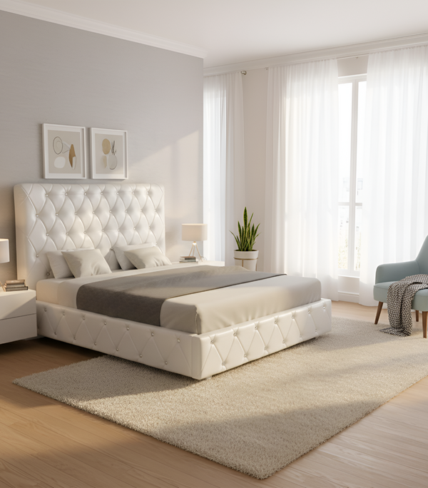 Recámara Galicia Matrimonial, buró, Vanity, Taburete acabado color hueso