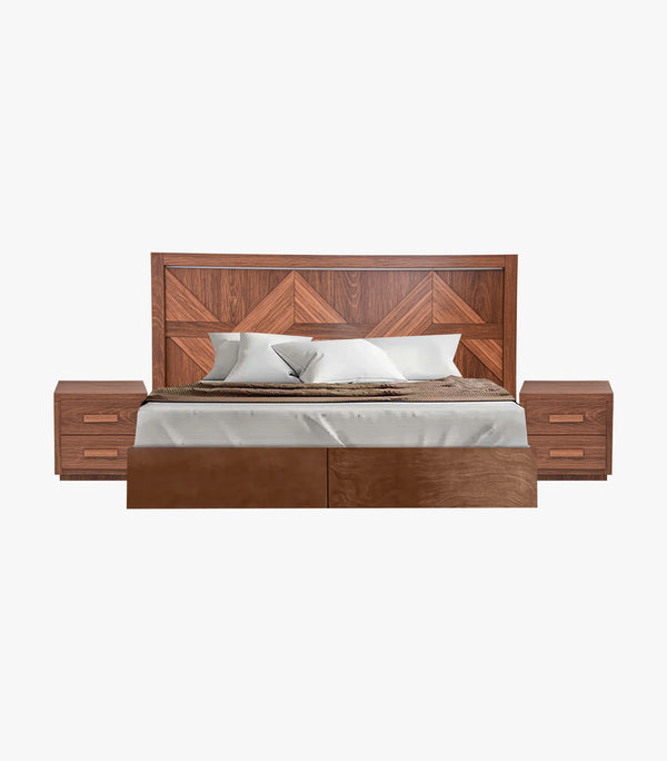 Recámara King Size Zara de madera nogal - Incluye Cabecera y 2 buro.