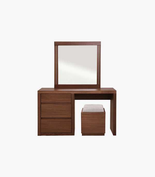 Vanity Malibu de madera color café - Incluye espejo y taburete.