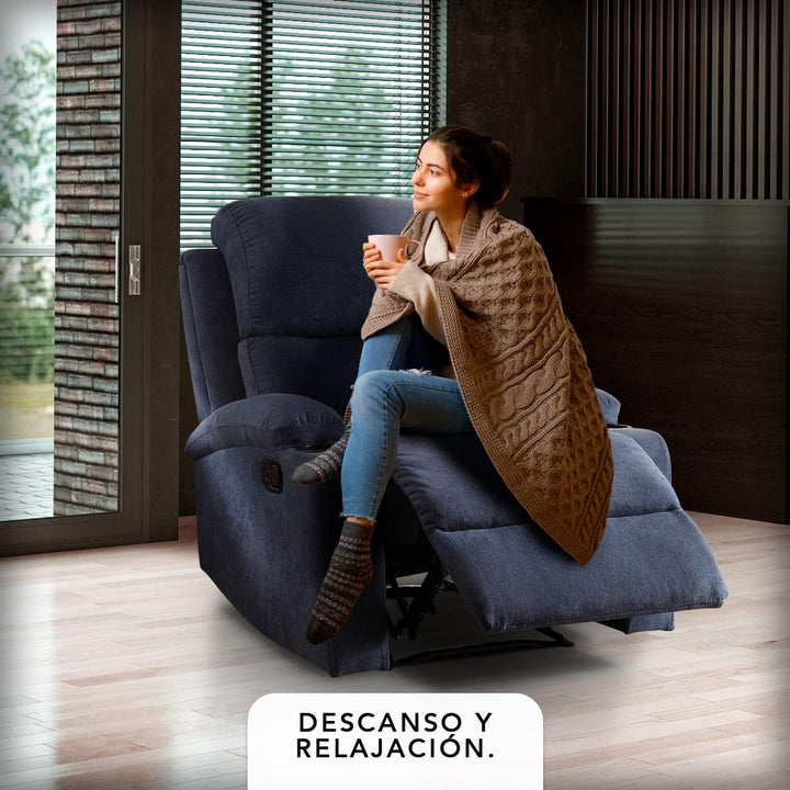 Sillon Reclinable Manual Brady azul– Comodidad y Estilo con Porta Vasos