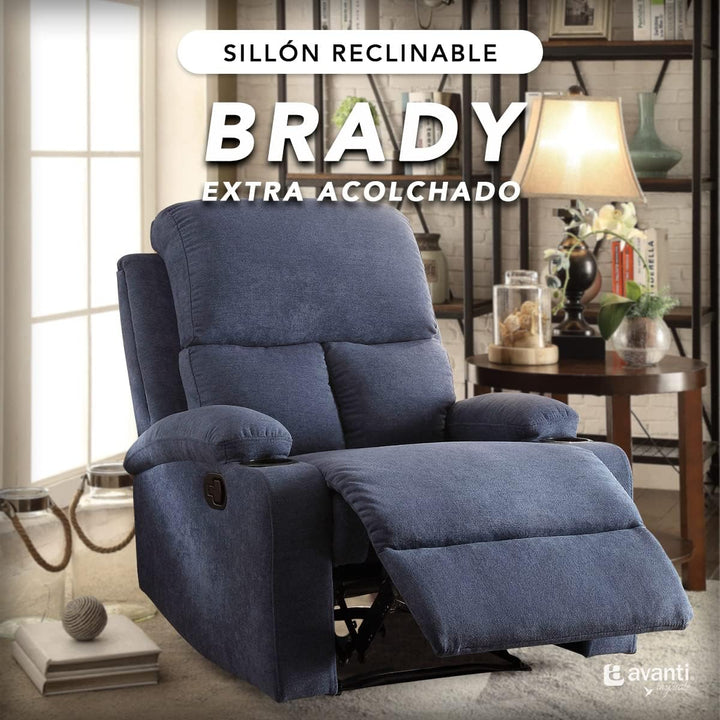 Sillon Reclinable Manual Brady azul– Comodidad y Estilo con Porta Vasos