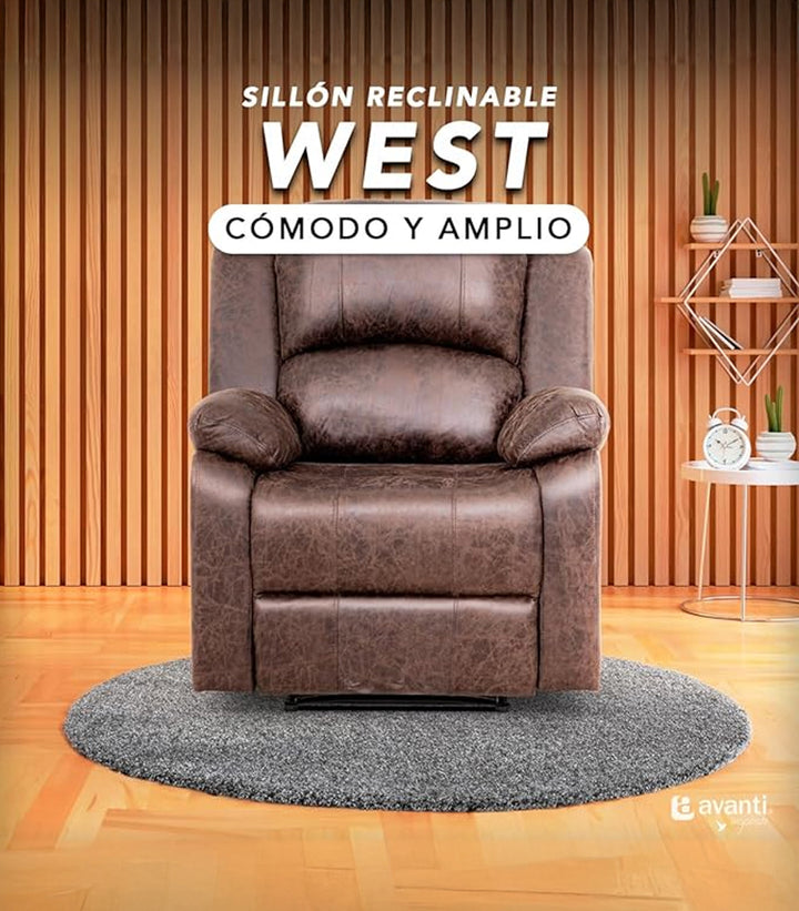 Sillon Reclinable Manual West Cafe – Confort y Estilo en Tela de Alta Calidad