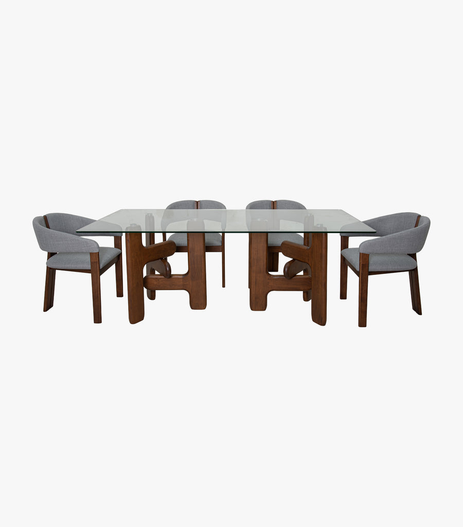 Comedor rectangular Tempura con cubierta de cristal y 6 sillas modernas