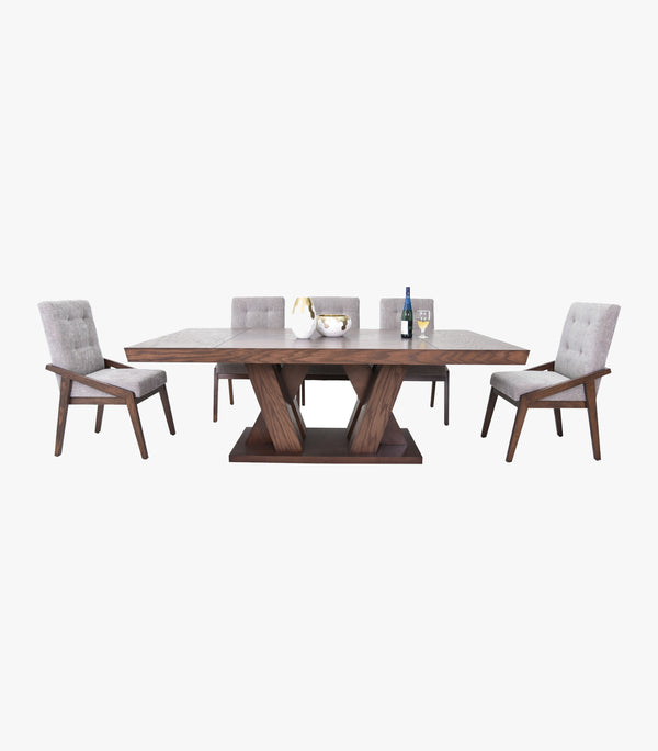 Comedor Altair De Madera Para 8 Personas Rectangular Mesa Y Sillas De Tela Color Gris