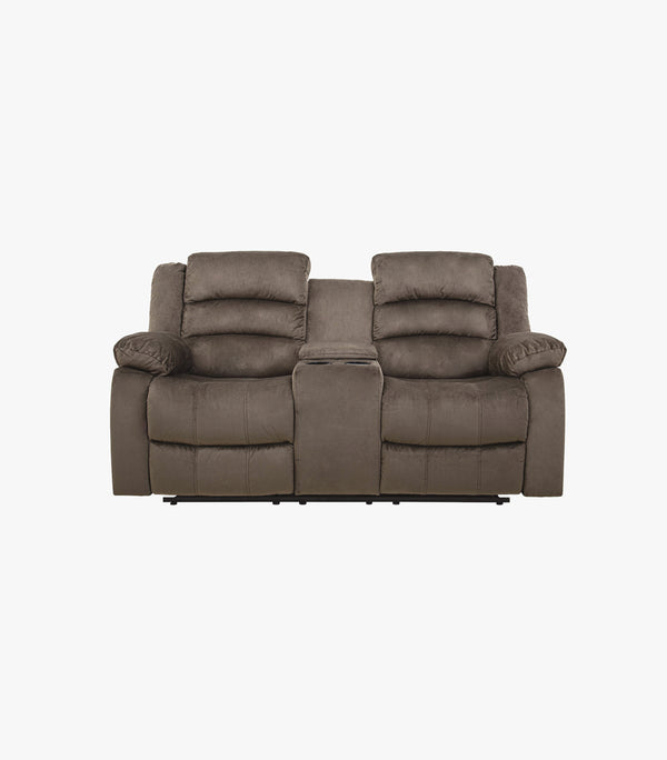 Love Seat Reclinable Lubeck de Tela Color Café con Porta Vasos