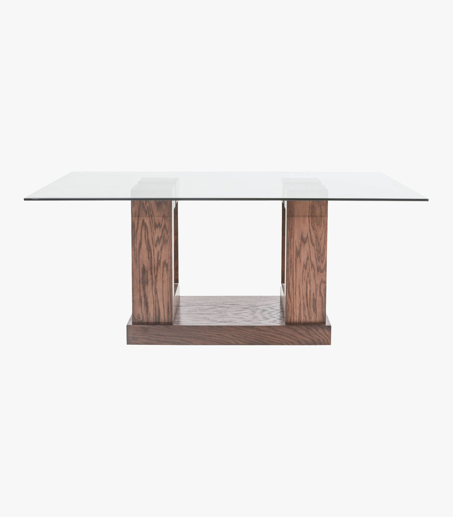 Mesa de madera Maslow para 6 personas, vista frontal, diseñada por Avanti Muebles, con superficie rectangular y acabado elegante.