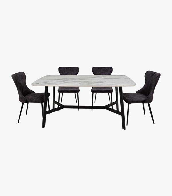 Comedor Rectangular Para 6 Personas Monroe de metal Color Negro - Incluye mesa y 6 sillas sin brazo