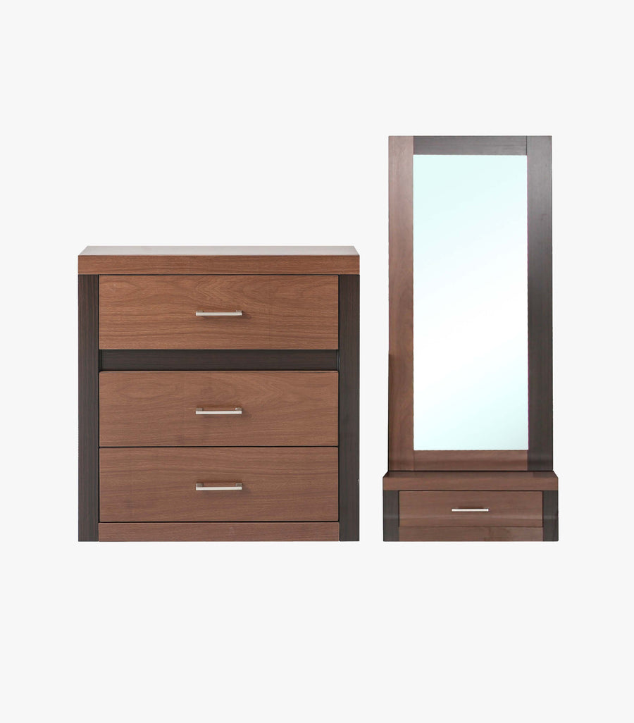 Cómoda con espejo Arizona de madera wengué y color nuez, mueble de almacenamiento para recámara, marca Avanti Muebles