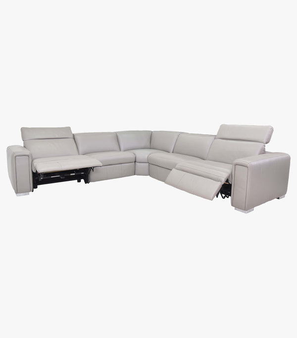 Sala Esquinera Reclinable Titan De Piel Color Gris