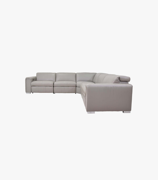 Sala Esquinera Reclinable Titan Eléctrico De Piel Gris